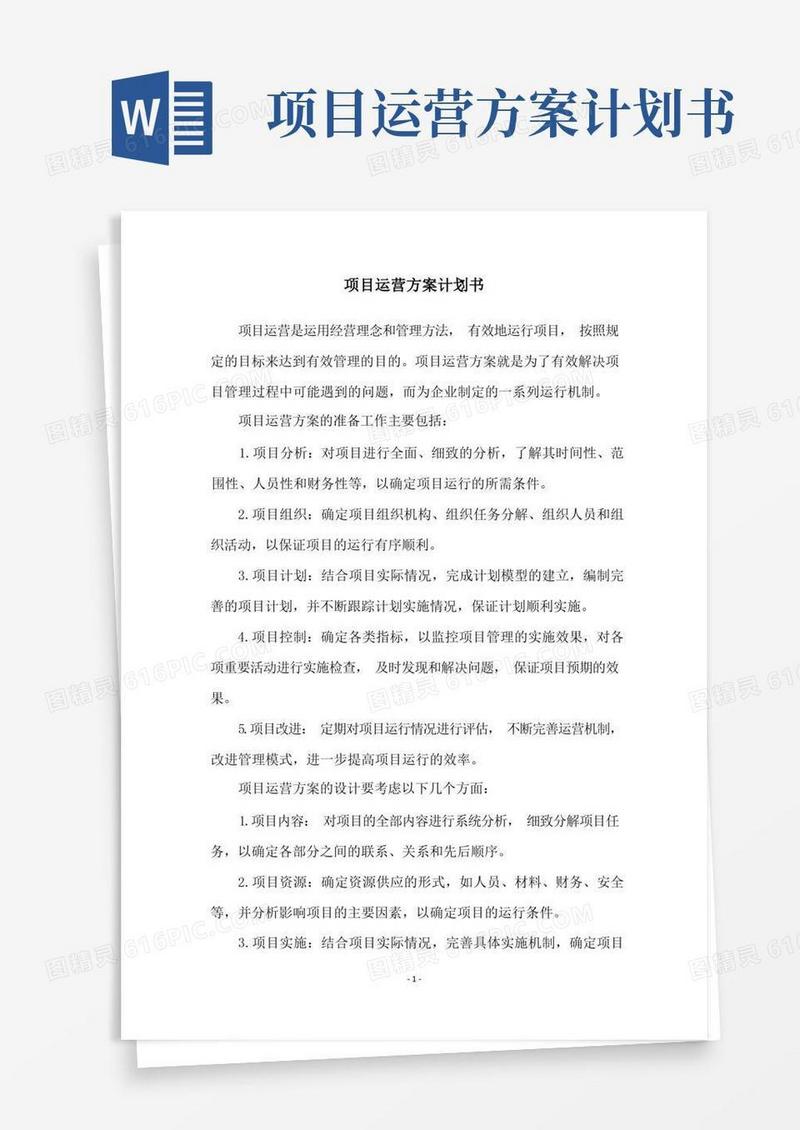 项目运营方案计划书