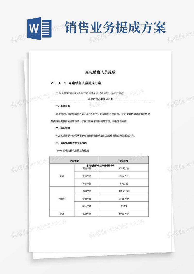 销售提成制度与方案-家电销售人员提成