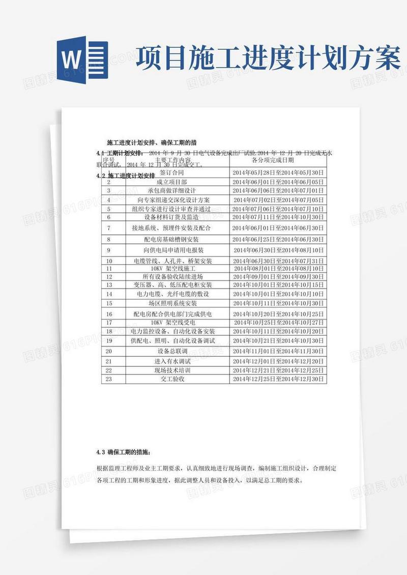 工程施工进度计划安排