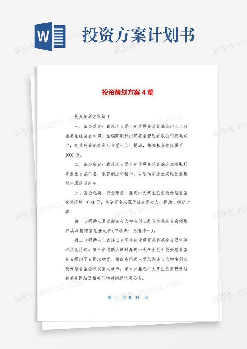 投资策划方案4篇