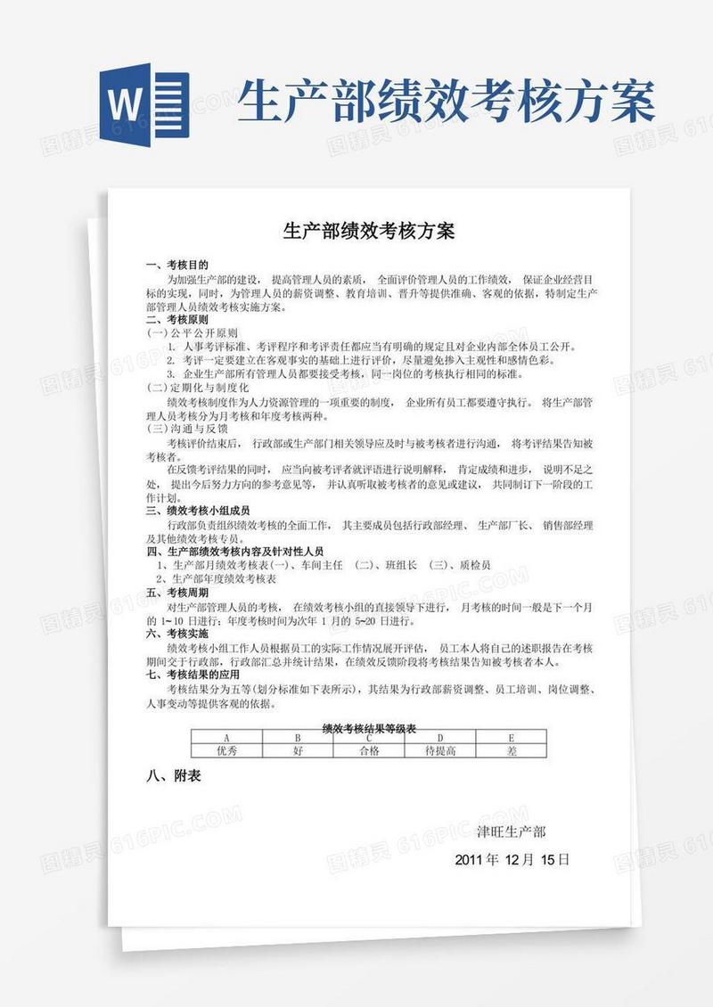 生产部绩效考核方案报表