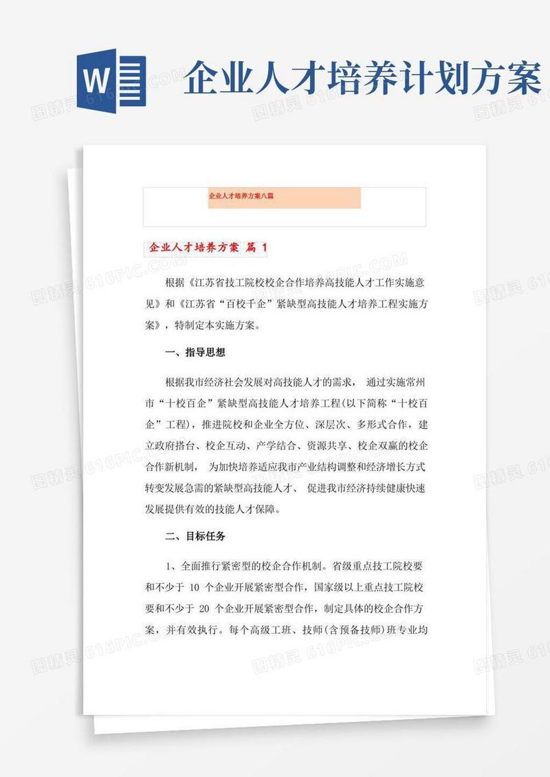 企业人才培养方案八篇