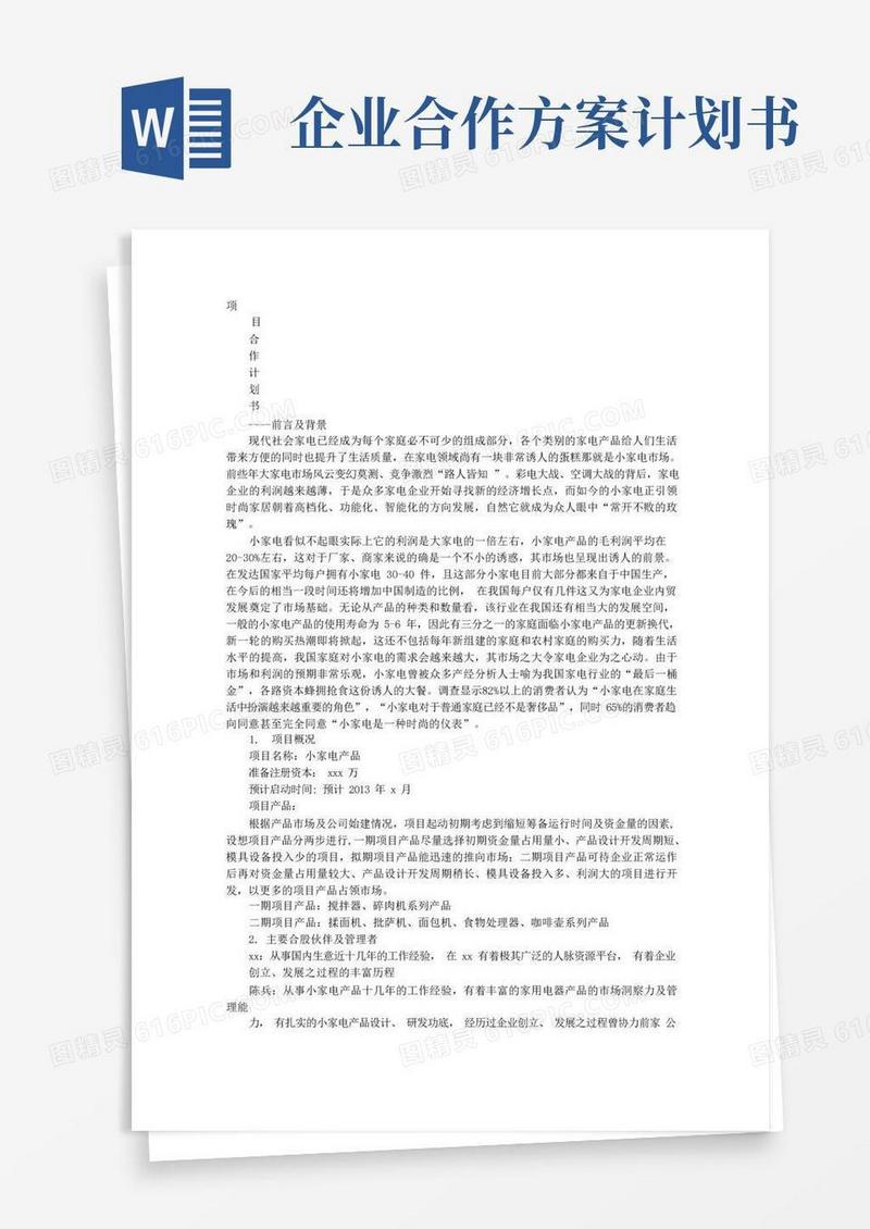 项目合作方案计划书
