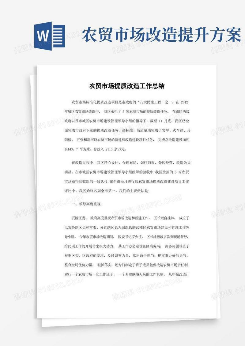 农贸市场提质改造工作总结精选