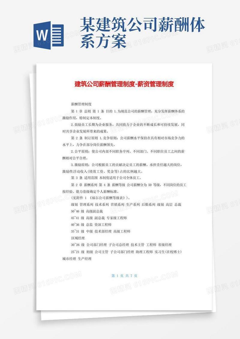 建筑公司薪酬管理制度-薪资管理制度