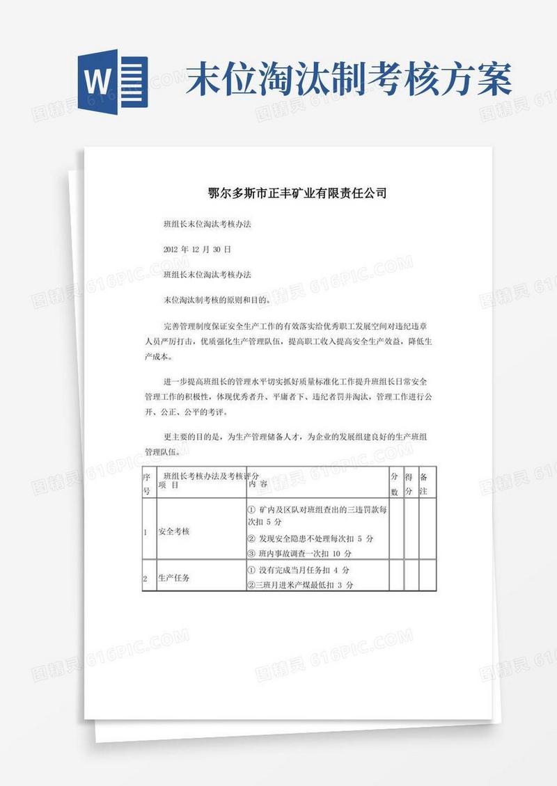 班组长末位淘汰考核办法
