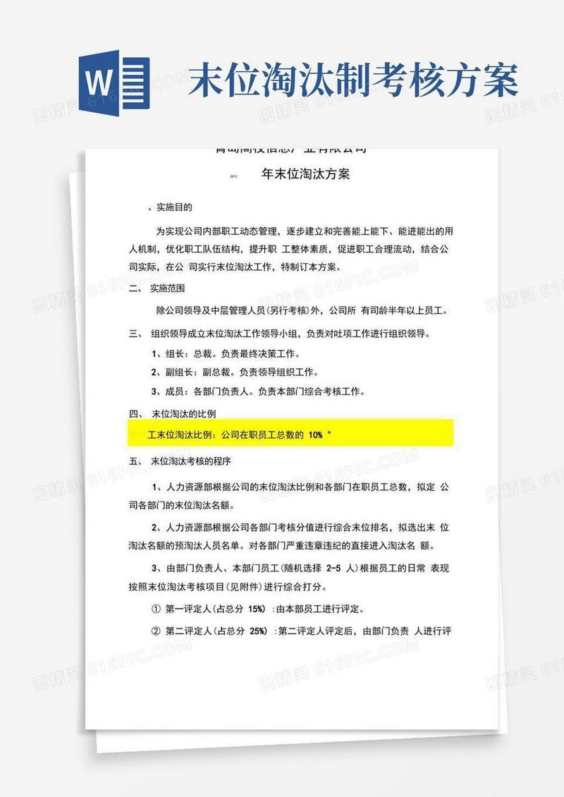 公司考核末位淘汰方案