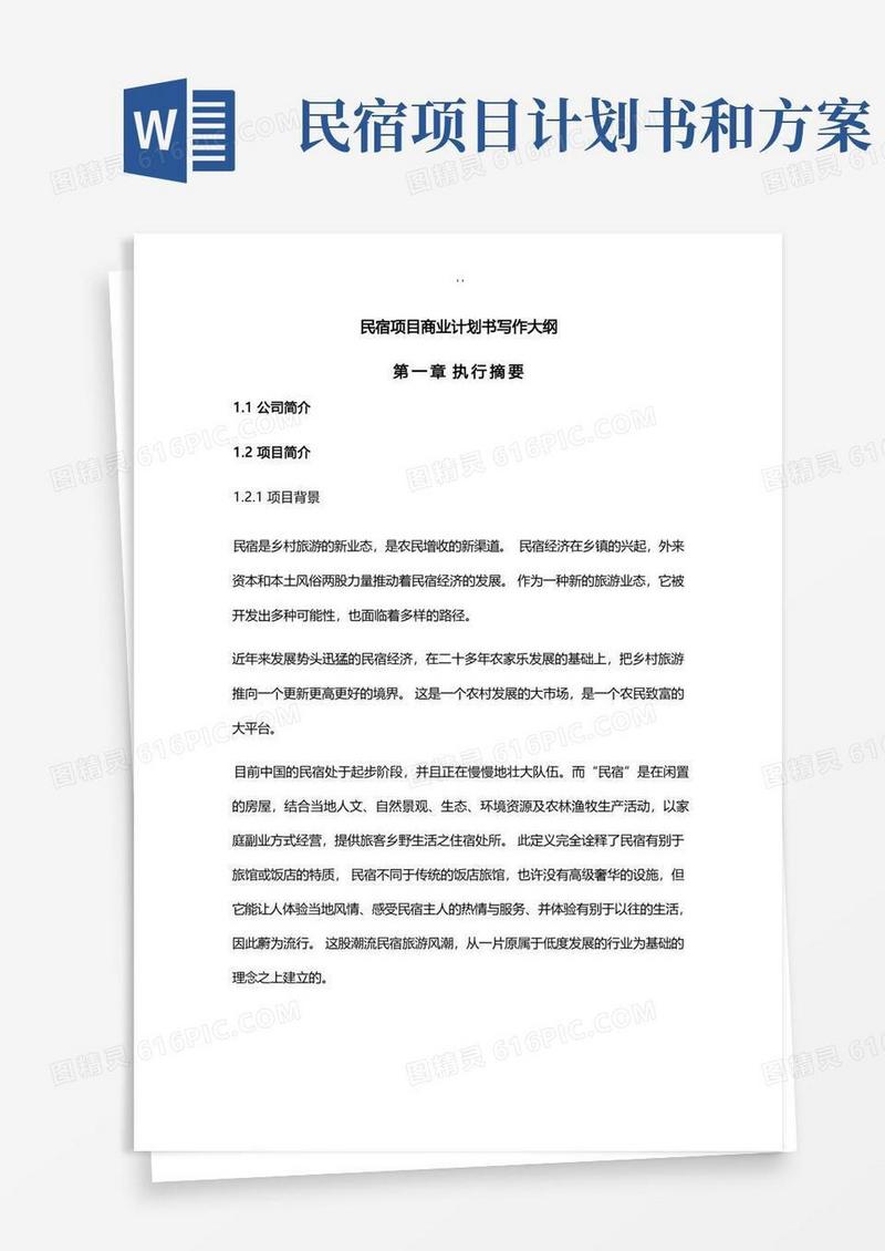民宿规划项目方案计划商业计划介绍