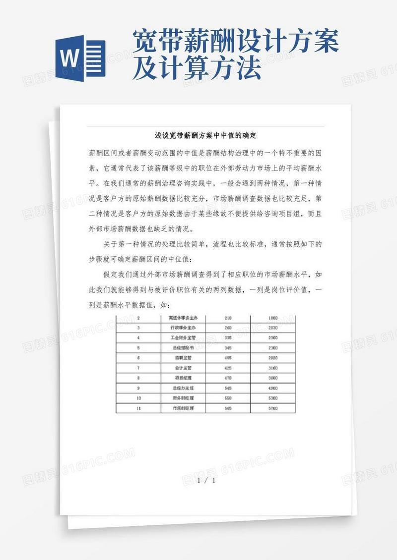 浅谈宽带薪酬预案中中值的确定