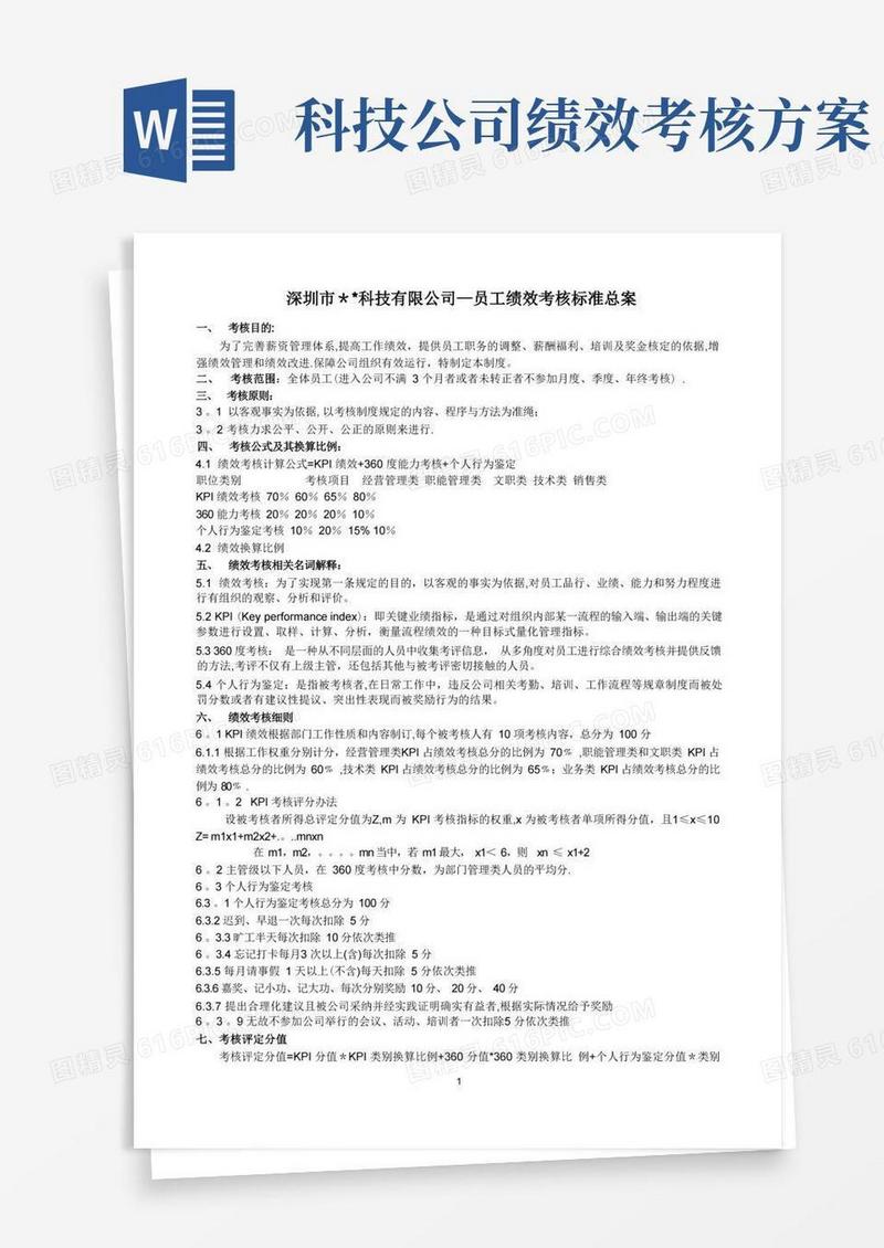 深圳某科技公司绩效考核方案
