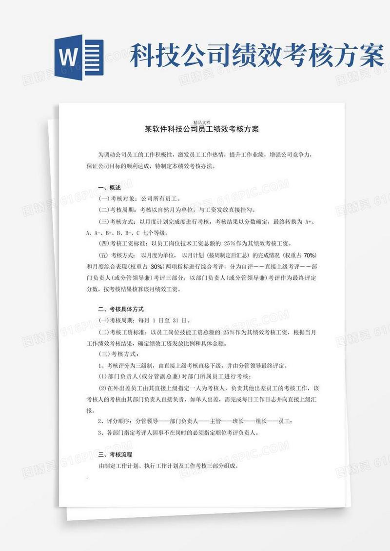 软件科技公司绩效考核办法模板