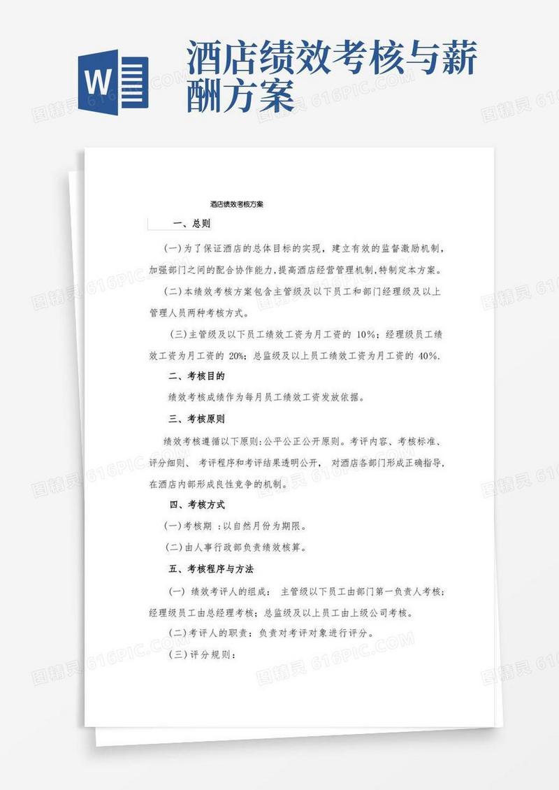酒店综合绩效考核方案