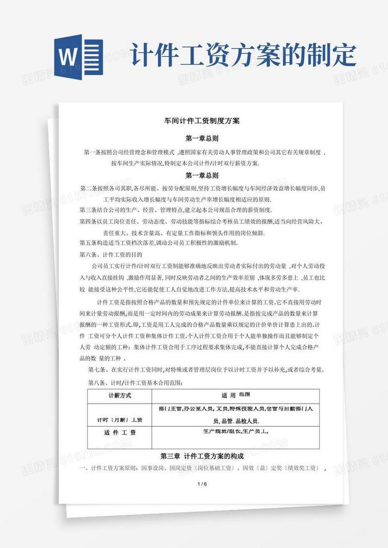 生产车间计件工资制度方案(参考)