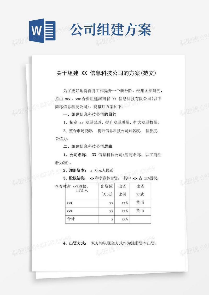 公司组建方案(范文)