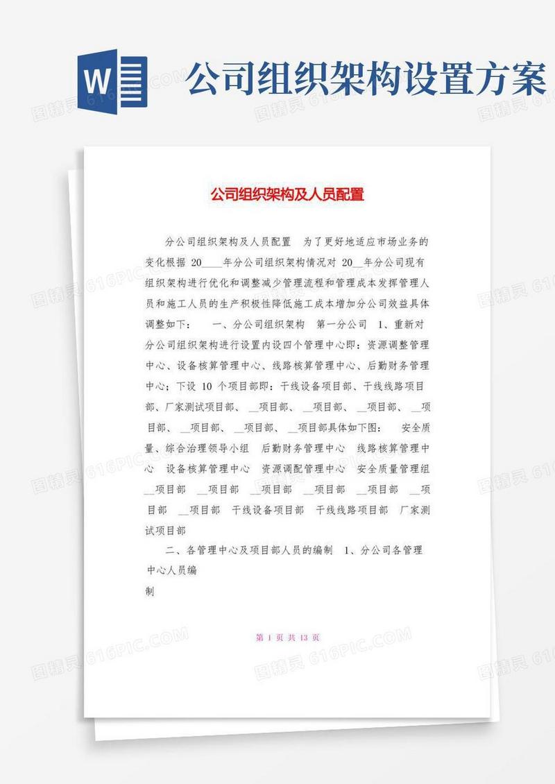 公司组织架构及人员配置