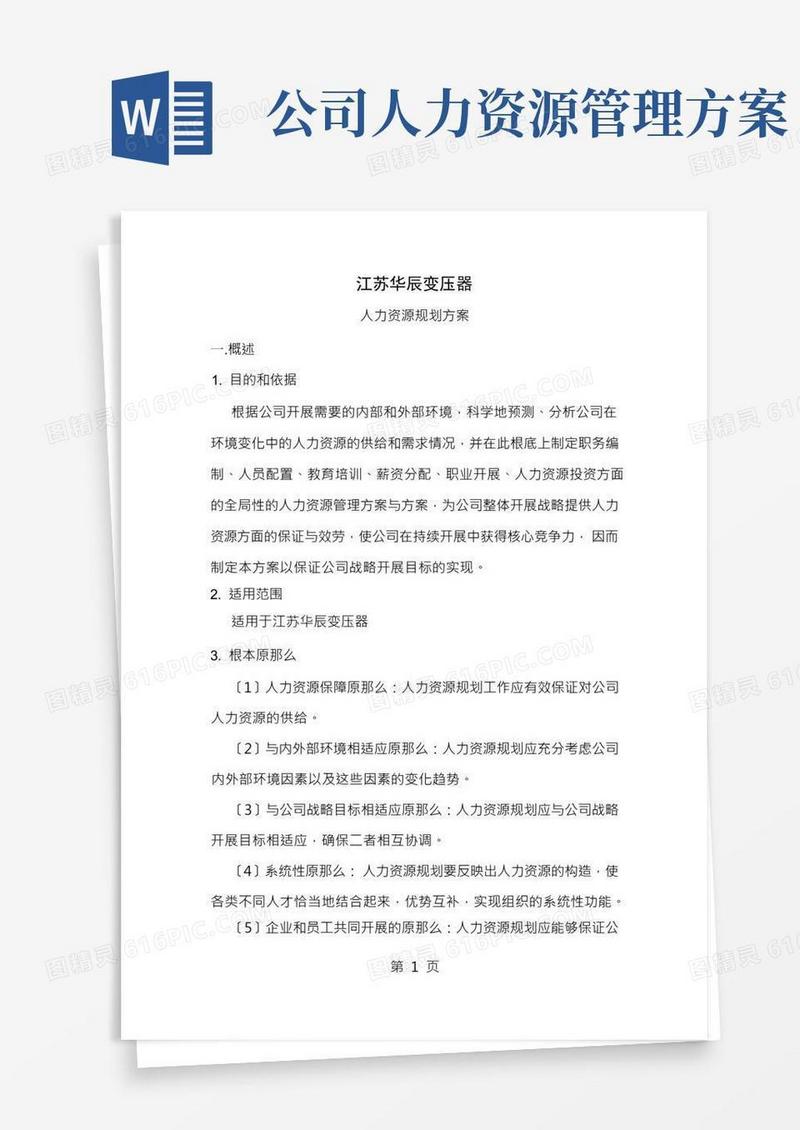 公司人力资源规划方案