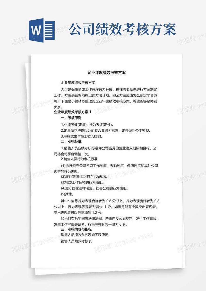 企业年度绩效考核方案