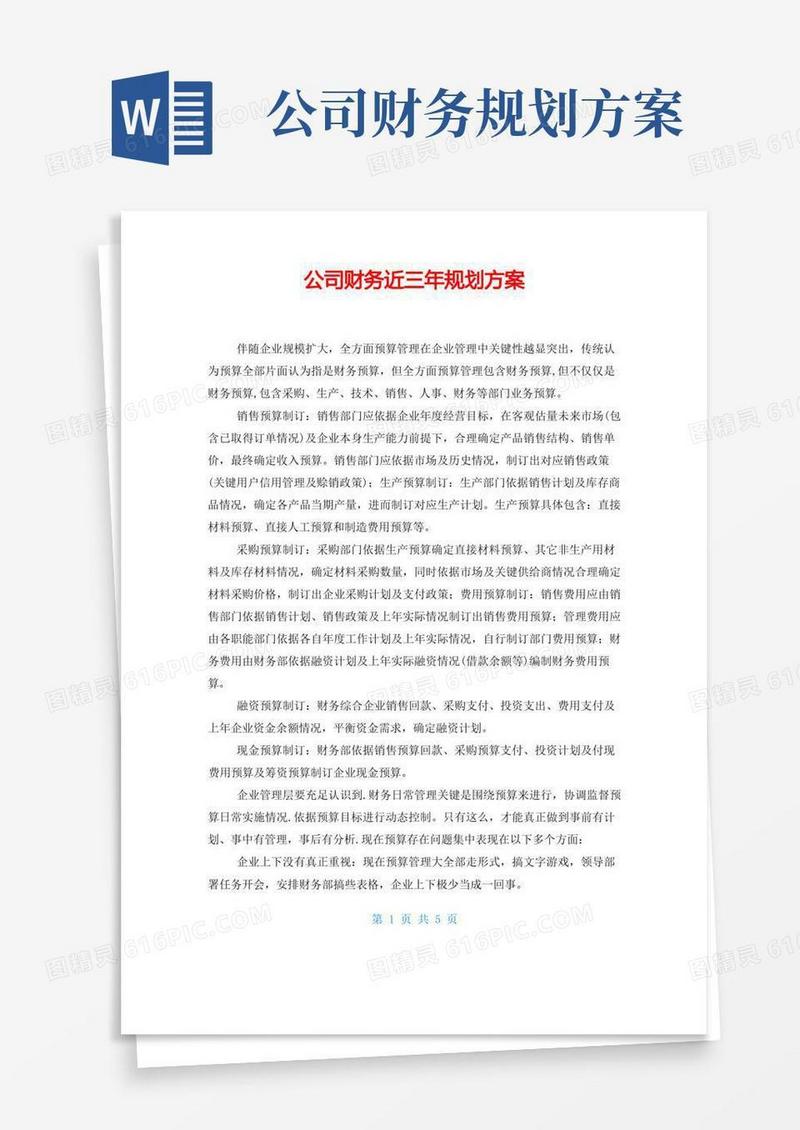 公司财务近三年规划方案