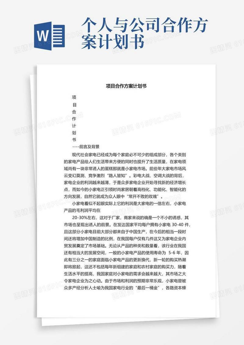 项目合作方案计划书