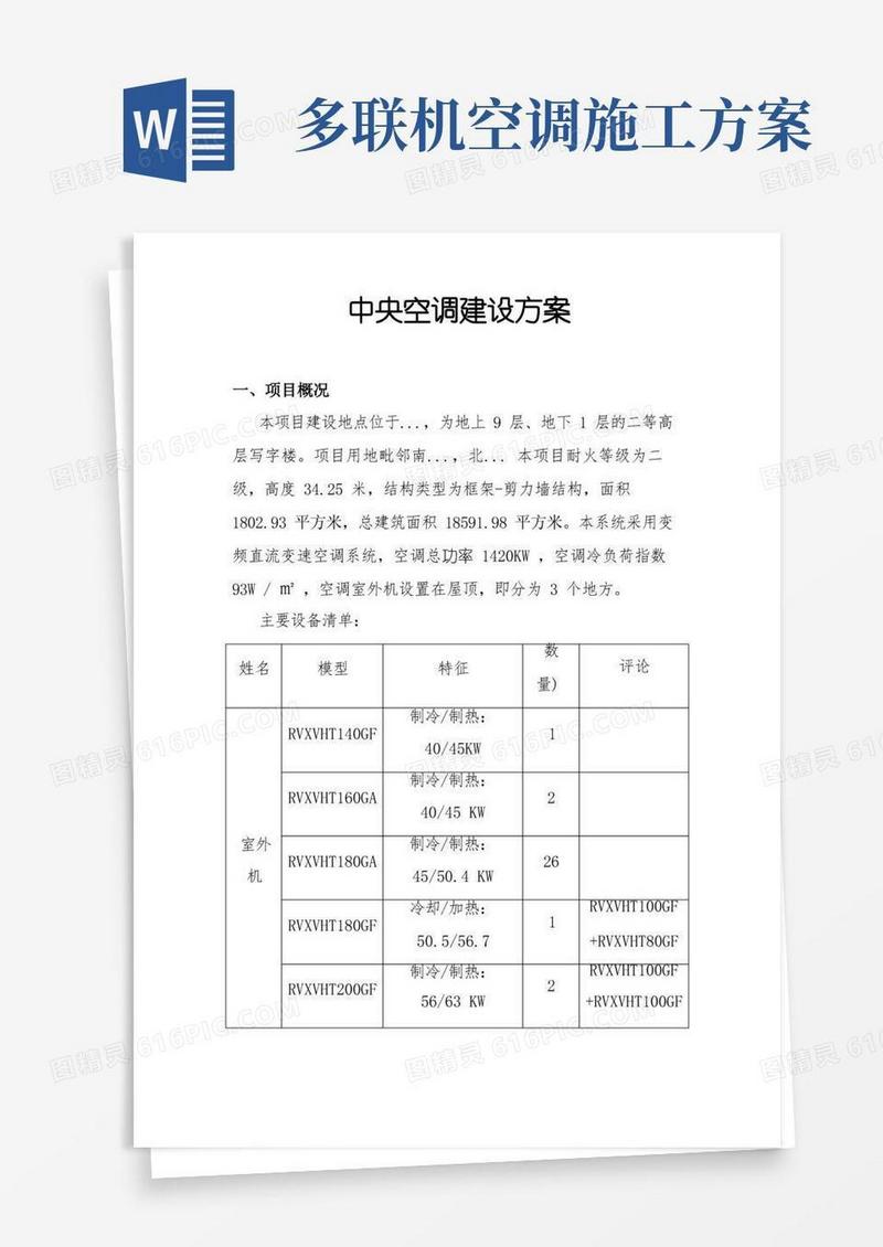 中央空调(多联机)施工方案设计