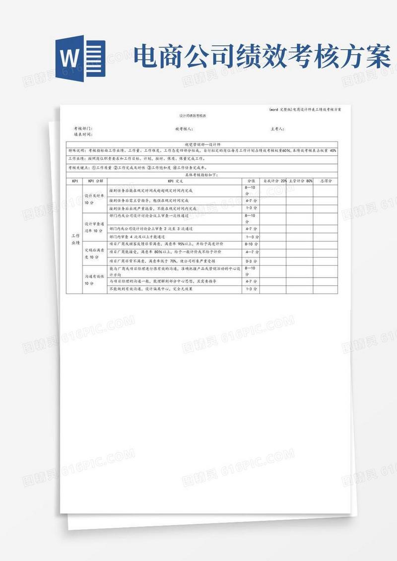 (word完整版)电商设计师美工绩效考核方案