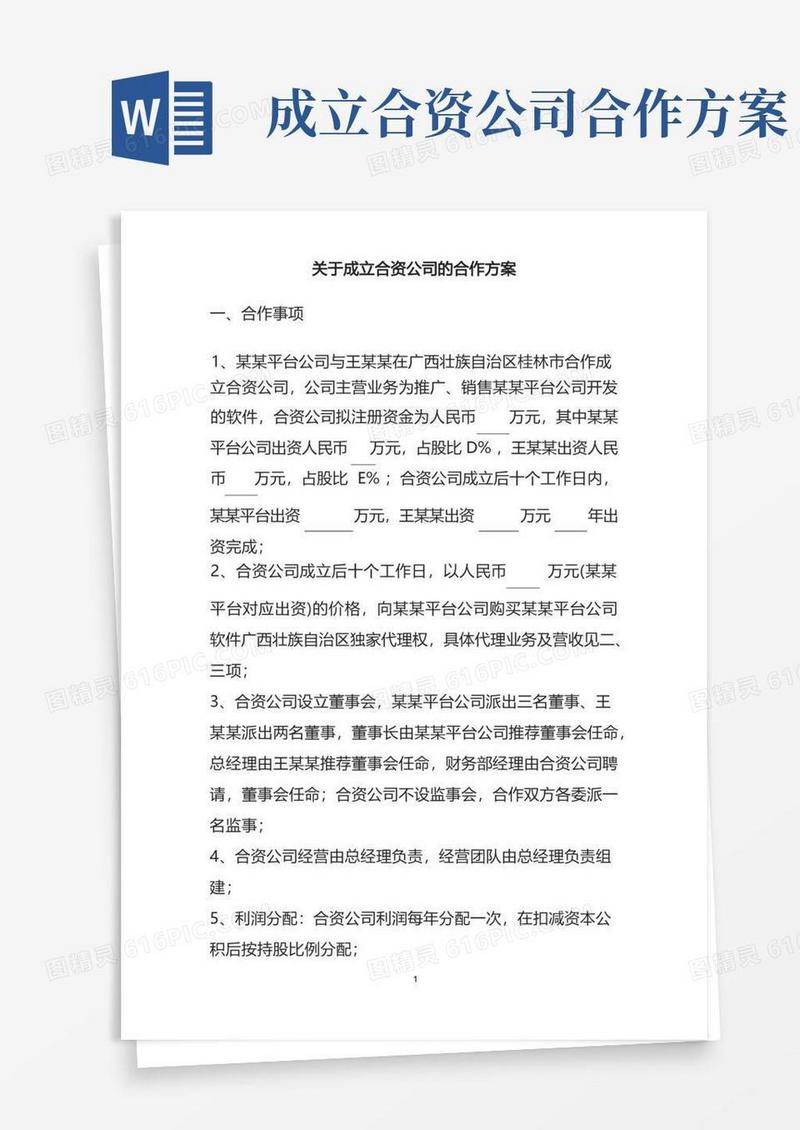 关于成立合资公司的合作方案