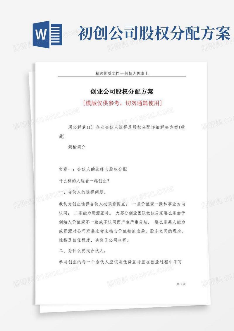 创业公司股权分配方案(共39页)