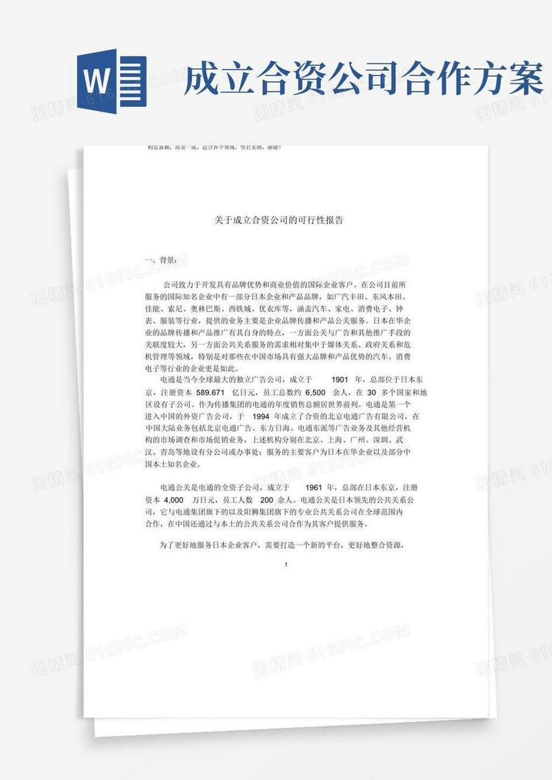 关于成立合资公司的可行性报告
