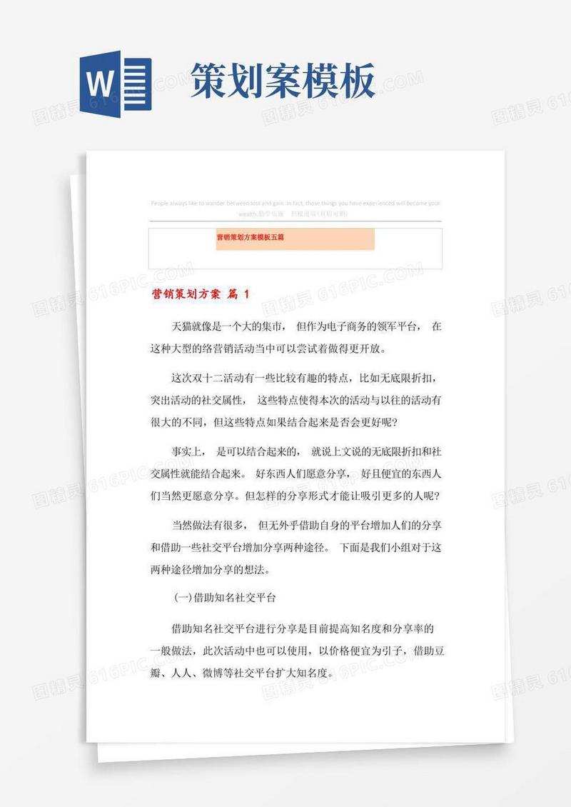 营销策划方案模板五篇