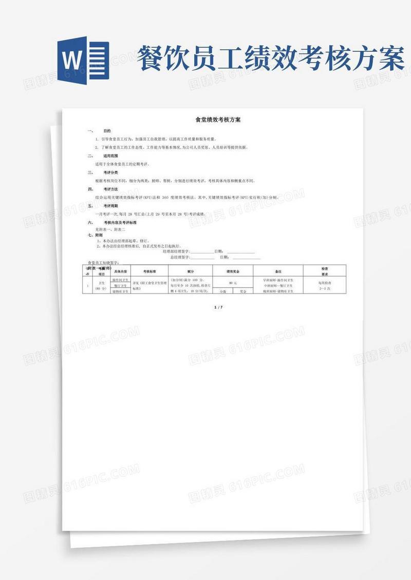 食堂从业人员绩效考核方案