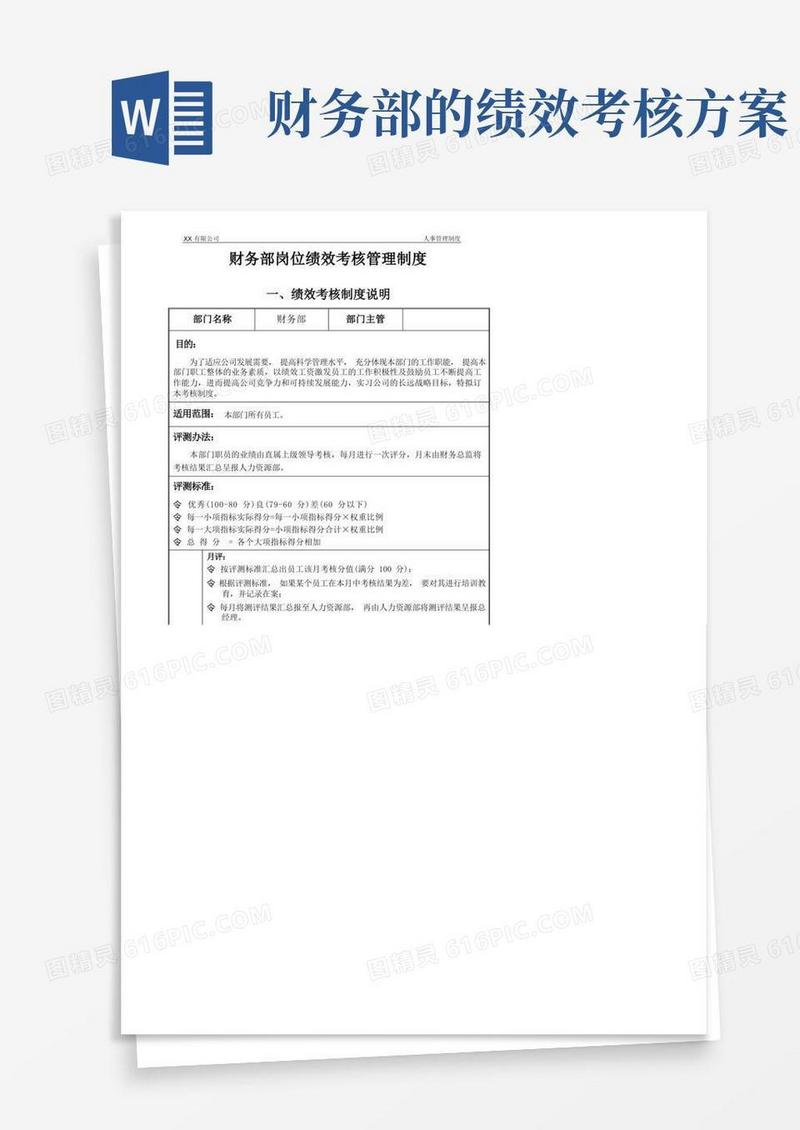 财务部各岗位绩效考核管理办法