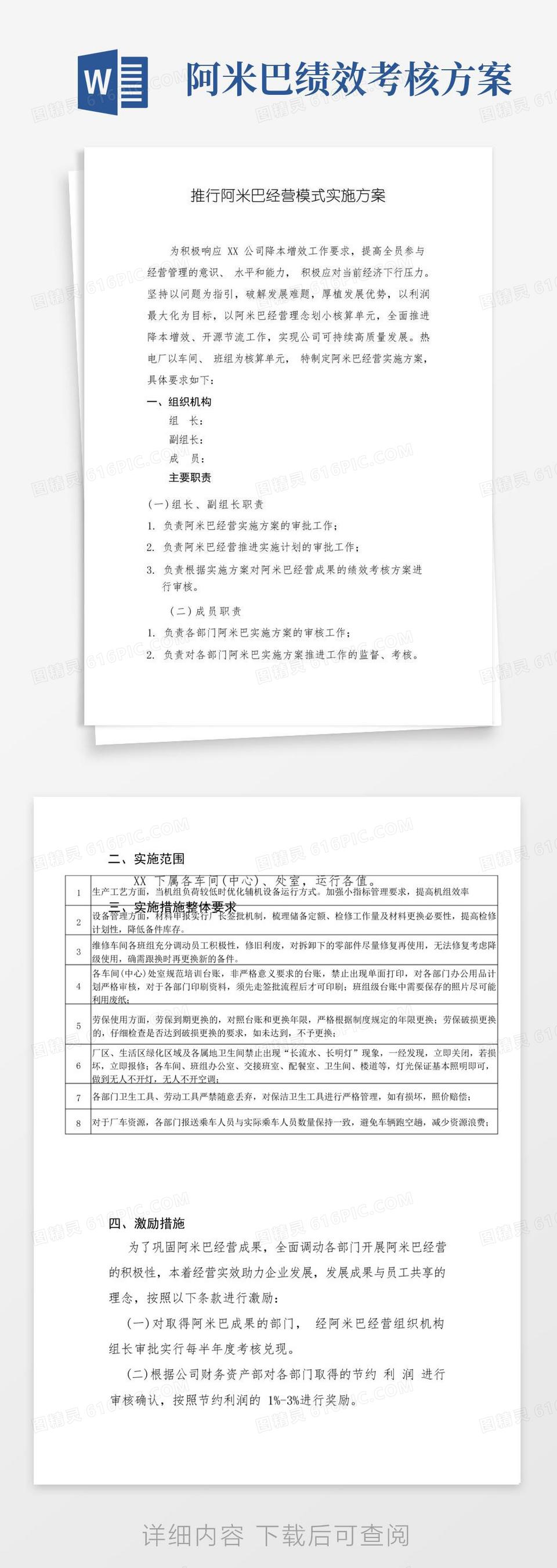 推行阿米巴经营模式实施方案