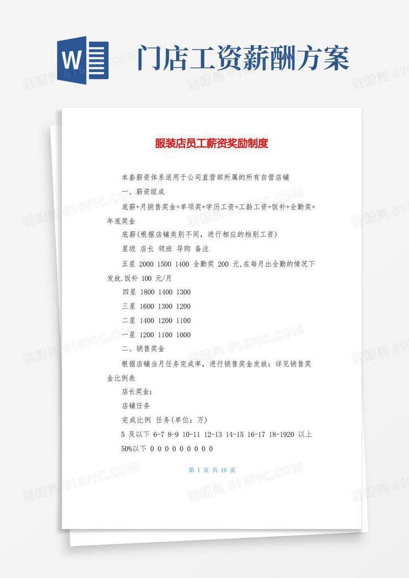 服装店员工薪资奖励制度