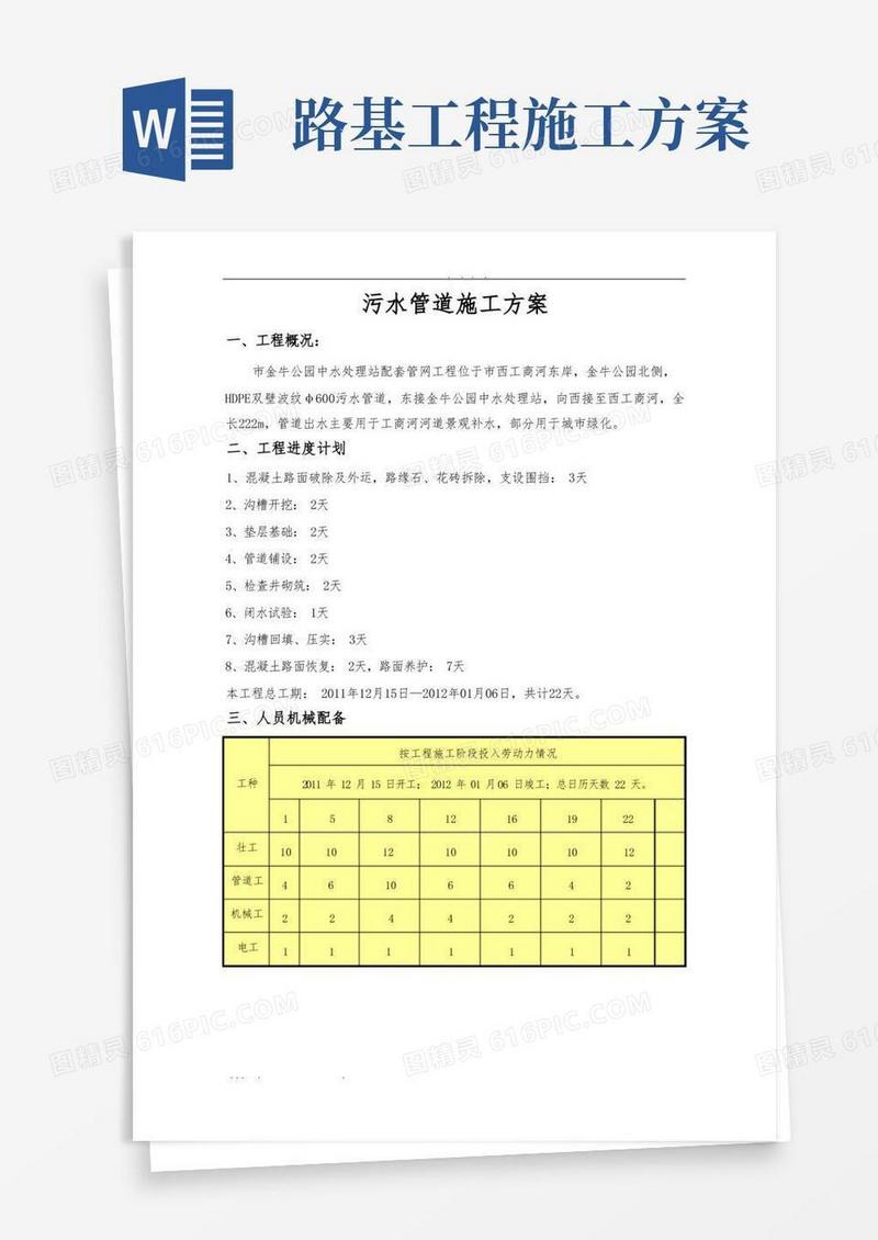 污水管道工程施工组织设计方案