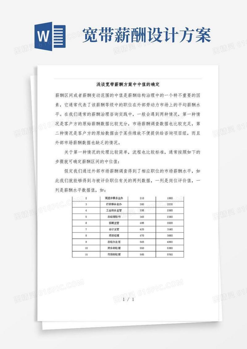 浅谈宽带薪酬预案中中值的确定