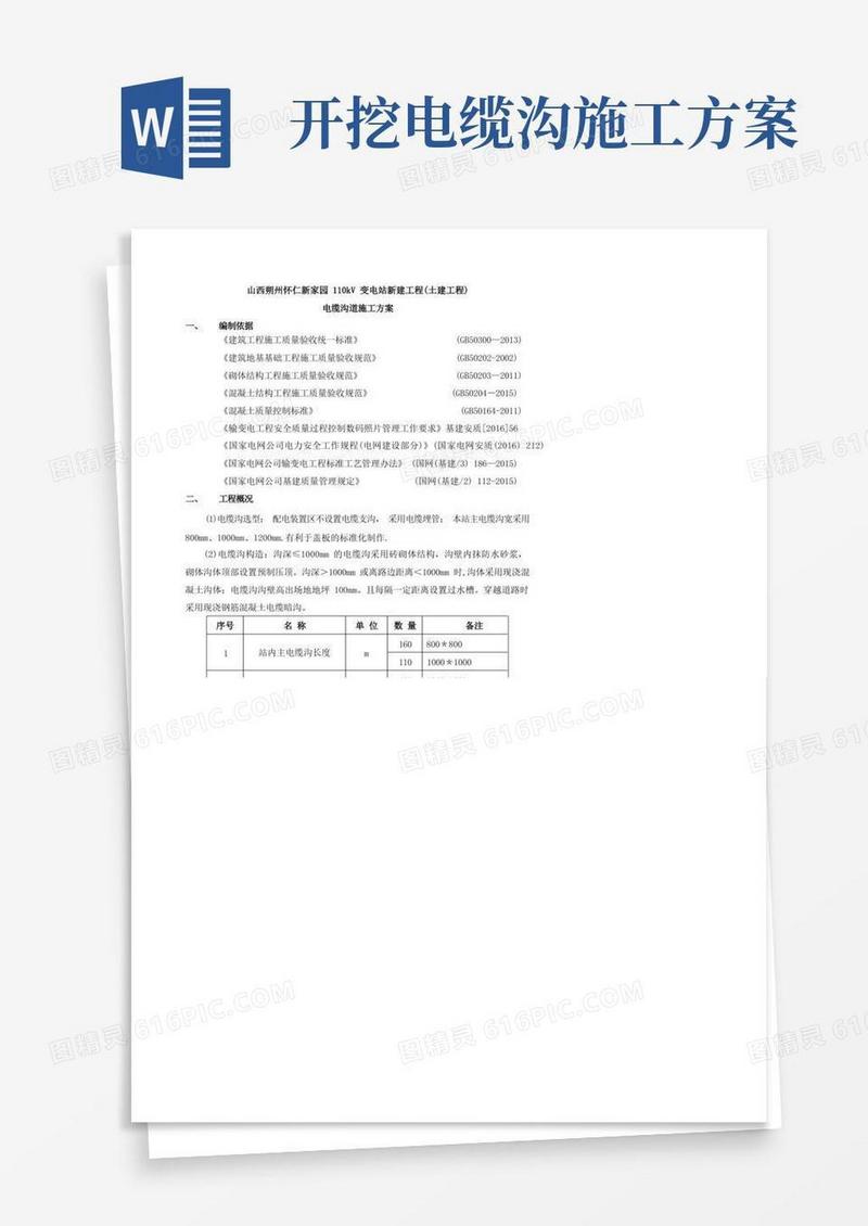 电缆沟道施工方案