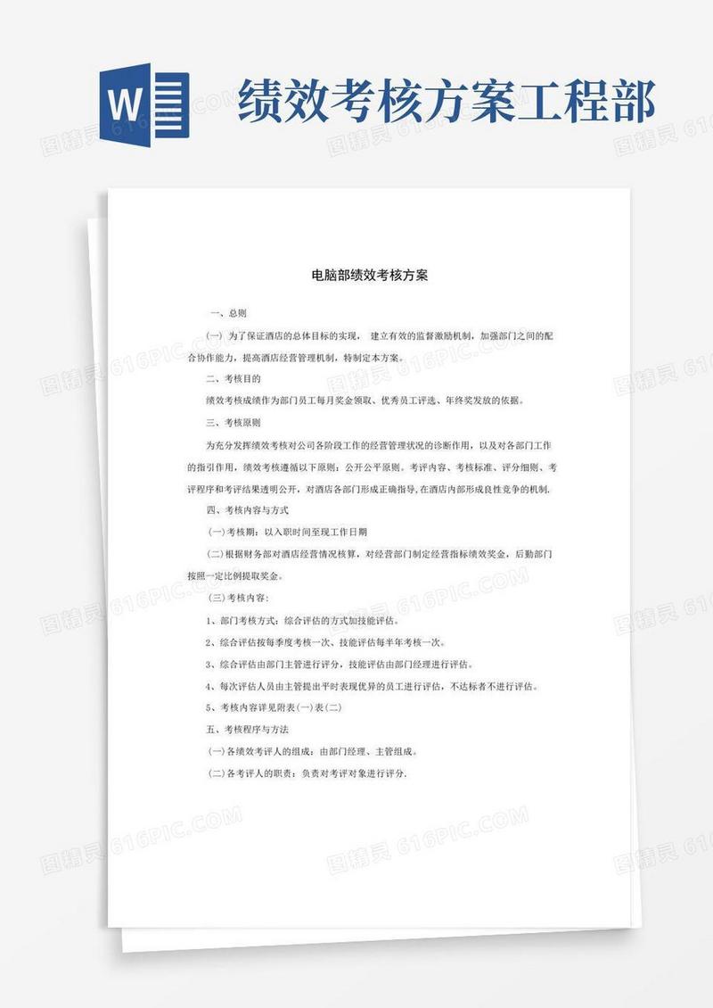酒店工程部综合绩效考核方案