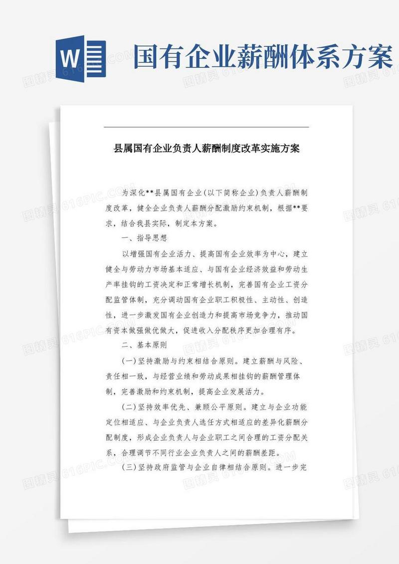 县属国有企业负责人薪酬制度改革实施方案