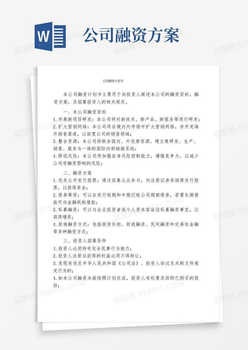 公司融资计划书