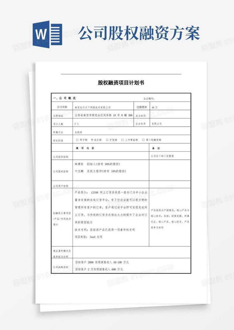 股权融资项目计划书