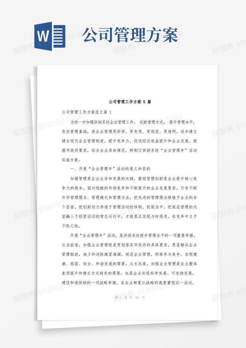 公司管理工作方案范文5篇