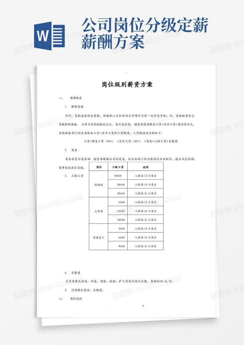 岗位级别薪资方案