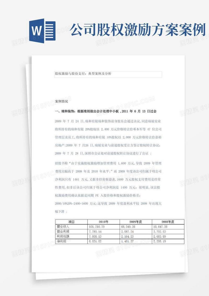 股权激励与股份支付典型案例及分析