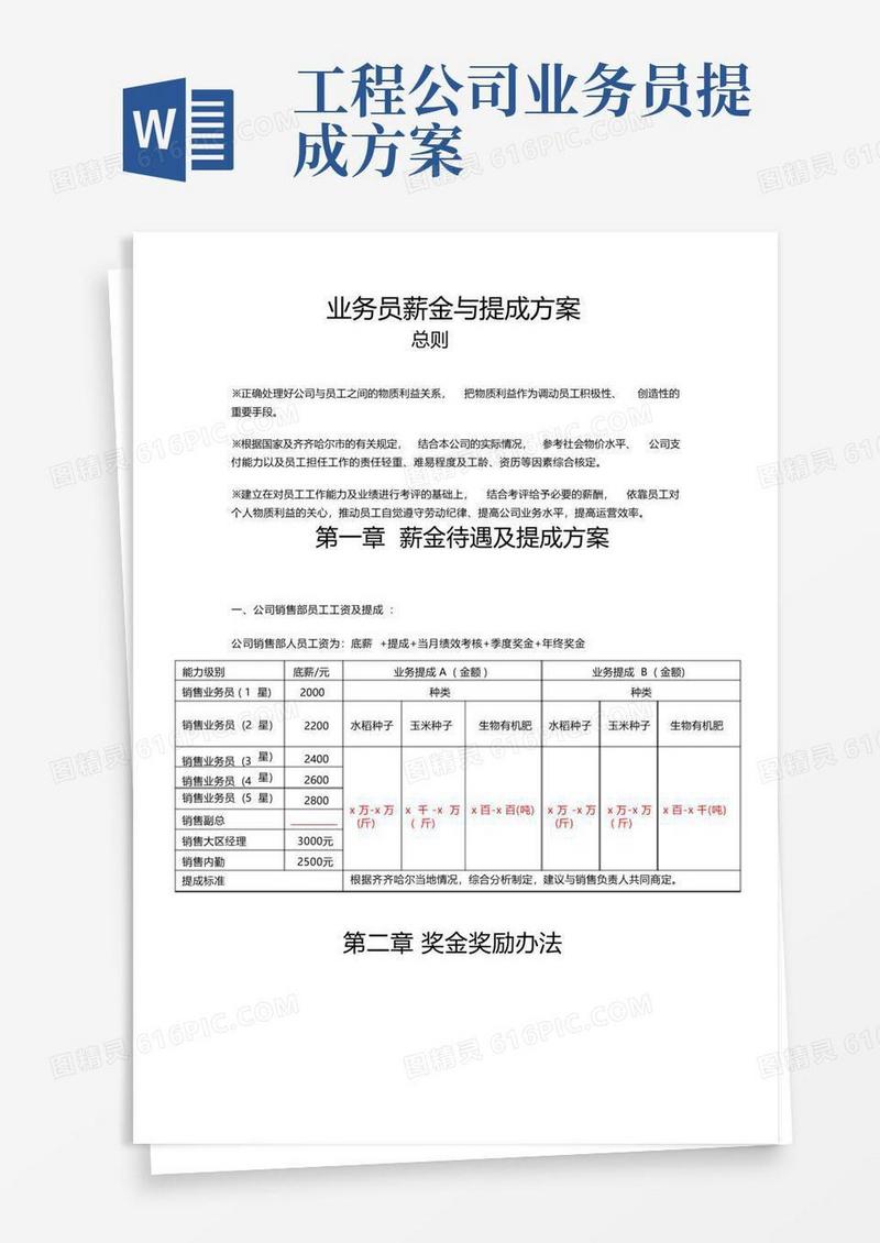 业务员待遇与提成方案