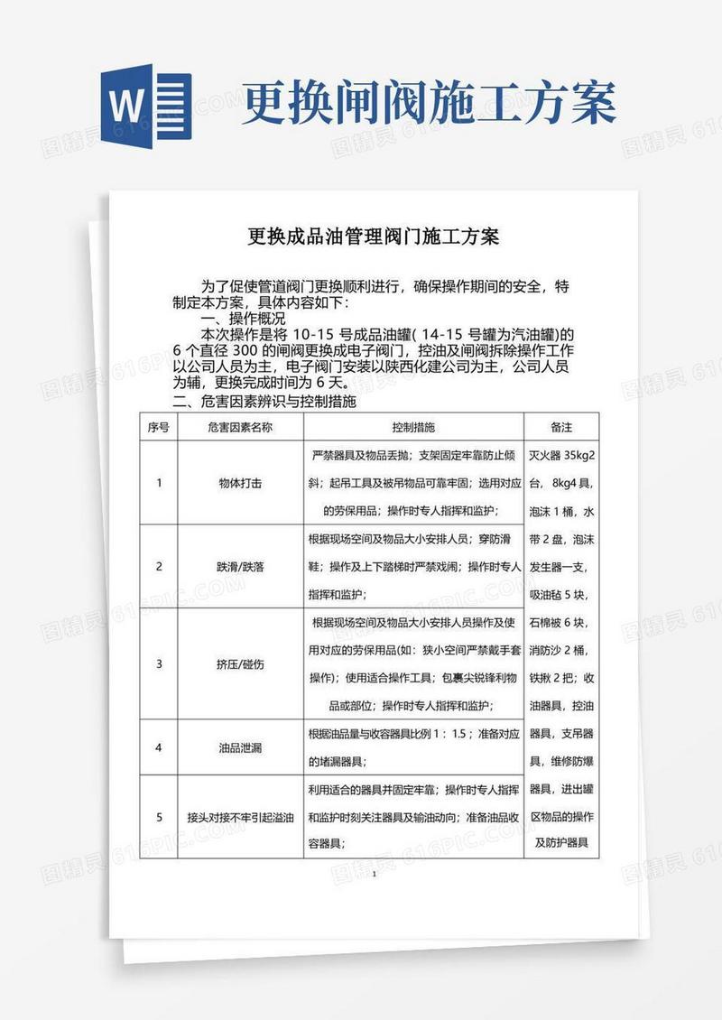 更换成品油管理阀门施工方案