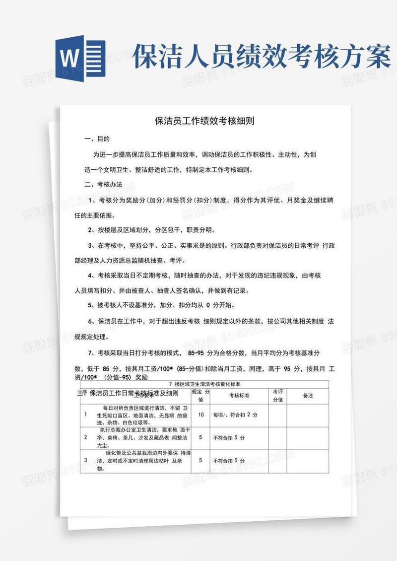 保洁员工作绩效考核标准及细则(推荐文档)