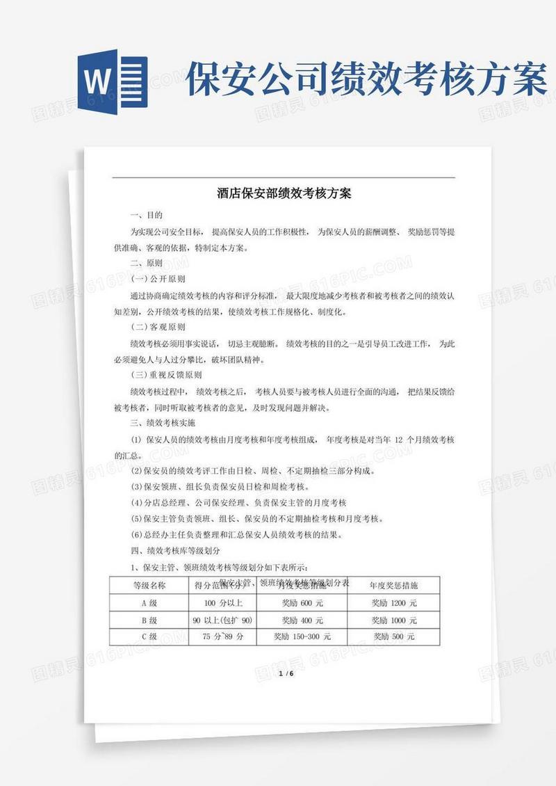 酒店保安部绩效考核实施方案