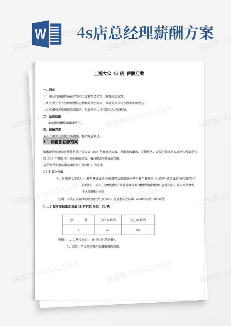 汽车4S店薪酬方案(上海大众)