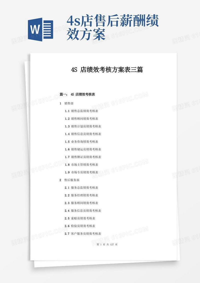 4S店绩效考核方案表三篇