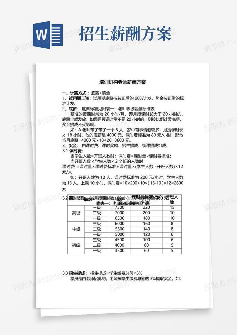 培训机构老师薪酬方案